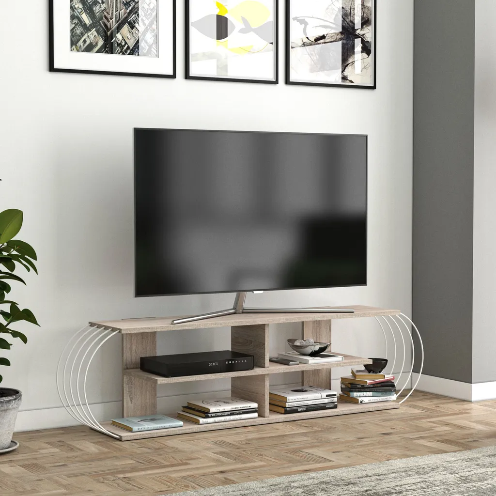 Meuble TV Robertsfors 160 cm - Solution Gain de Place Chêne et Blanc