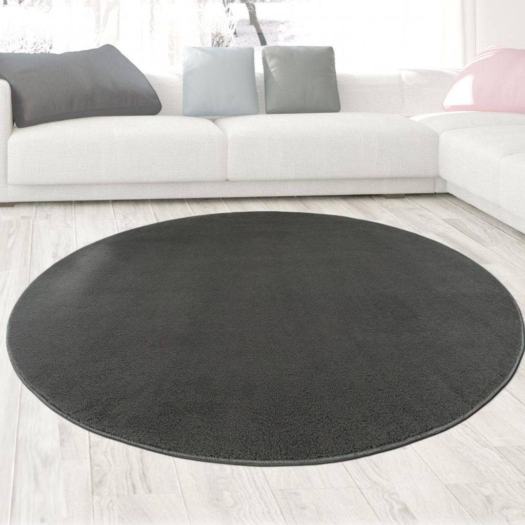 Moderner Teppich anthrazit samtig weich pflegeleicht für edles Wohnen Größe - 200 cm Rund