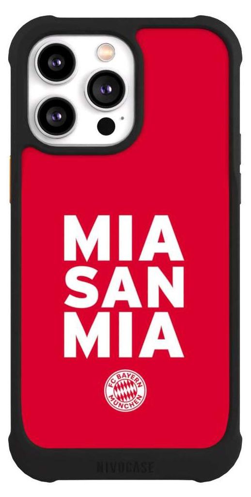 NIVOCASE Hülle für Apple iPhone 14 Pro Max Stoßfeste Handyhülle NIVOmax Case Schwarz FC Bayern München FCB Mia San Mia