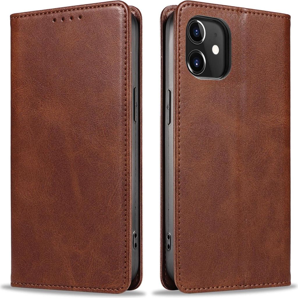 Handyhülle für Apple iPhone 12 / 12 Pro Kunstleder Flip Cover Hülle Handytasche Case Kartenfach Farbe: Dunkelbraun