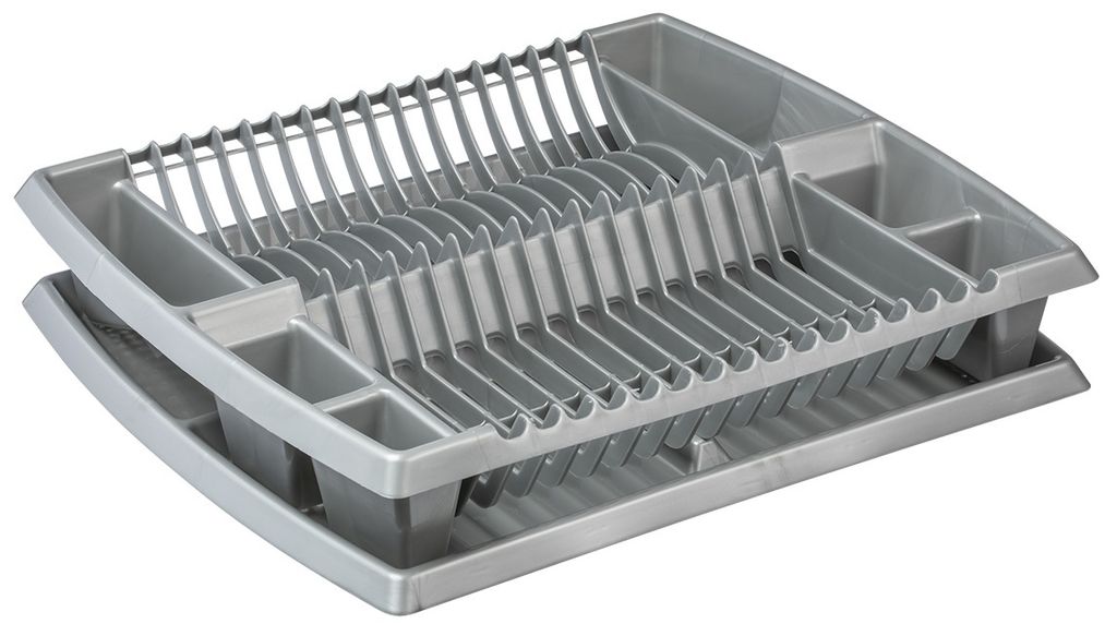 plast team Geschirrablaufkorb mit Tablett silber
