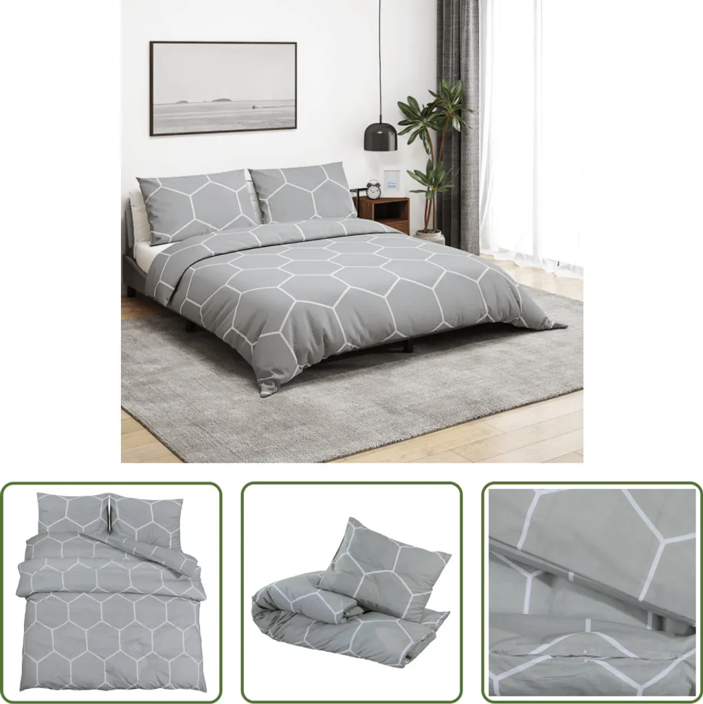 Set Letto Grigio 140x200 Cotone Naturale - The Living Store