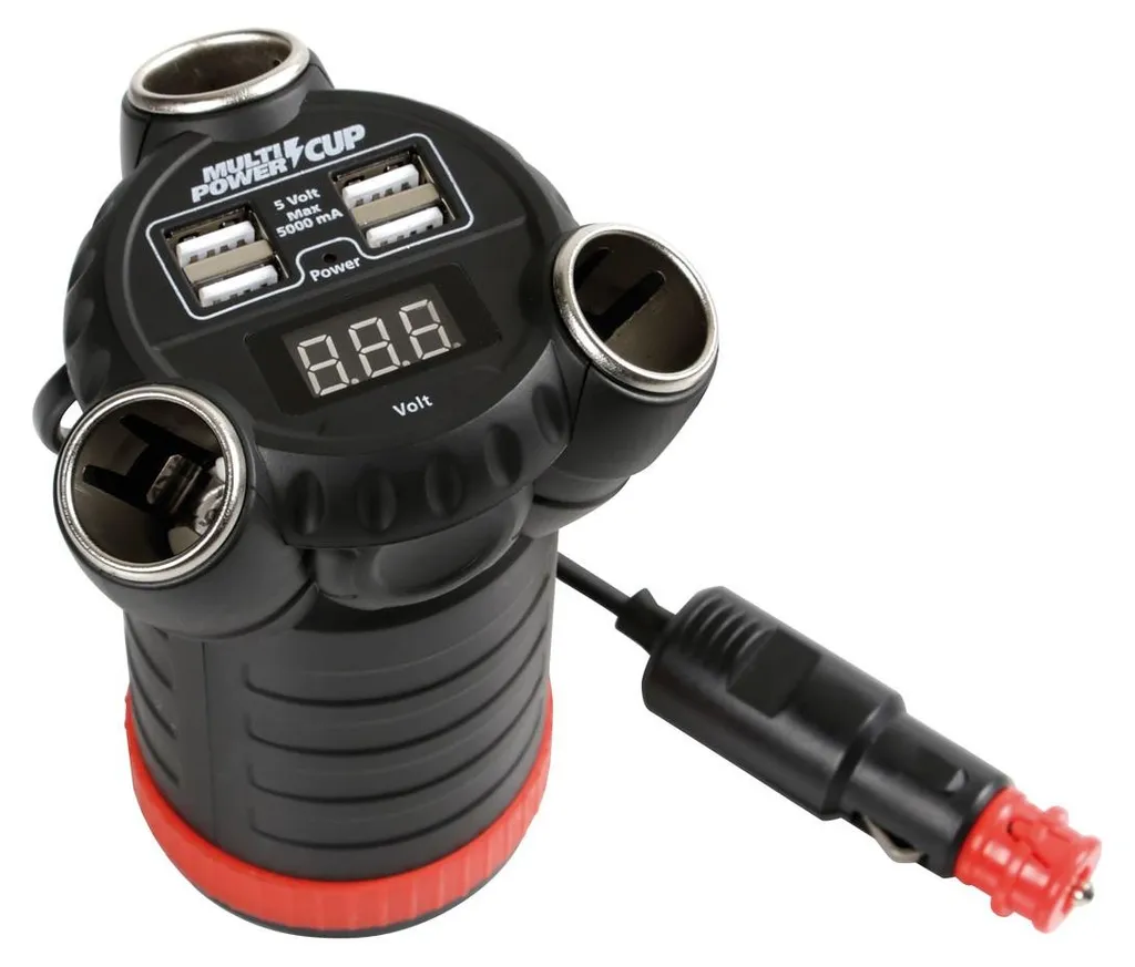 Multi-Power Cup : Évitez les Pannes de Batterie avec Voltmètre et 4 USB