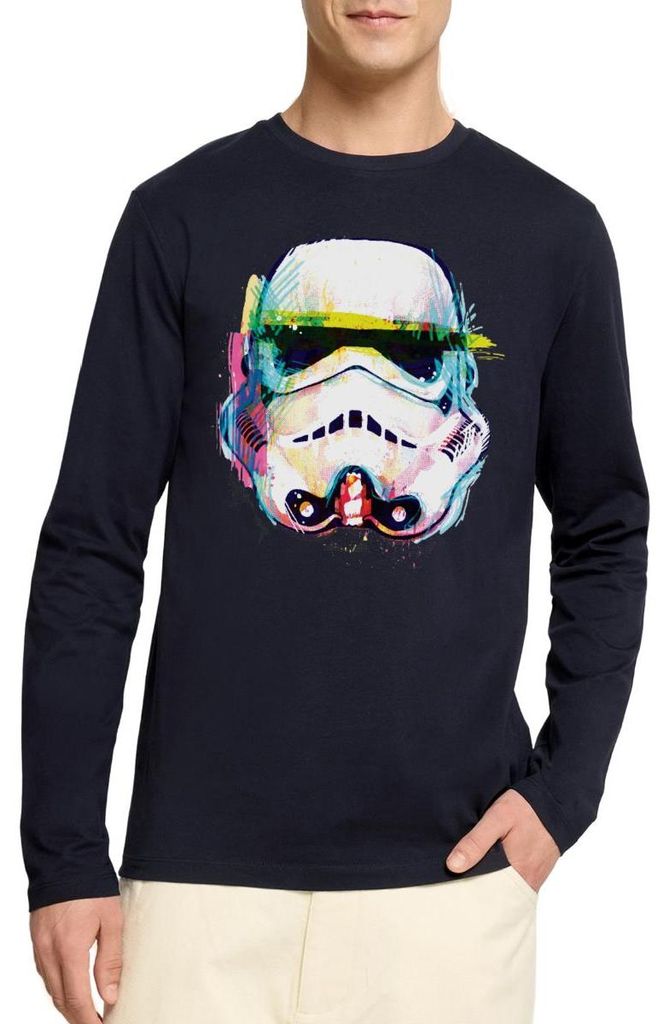 Star Wars Stormtrooper Portrait Artsy-Look Premium Langarmshirt Herren, XXL, Navy