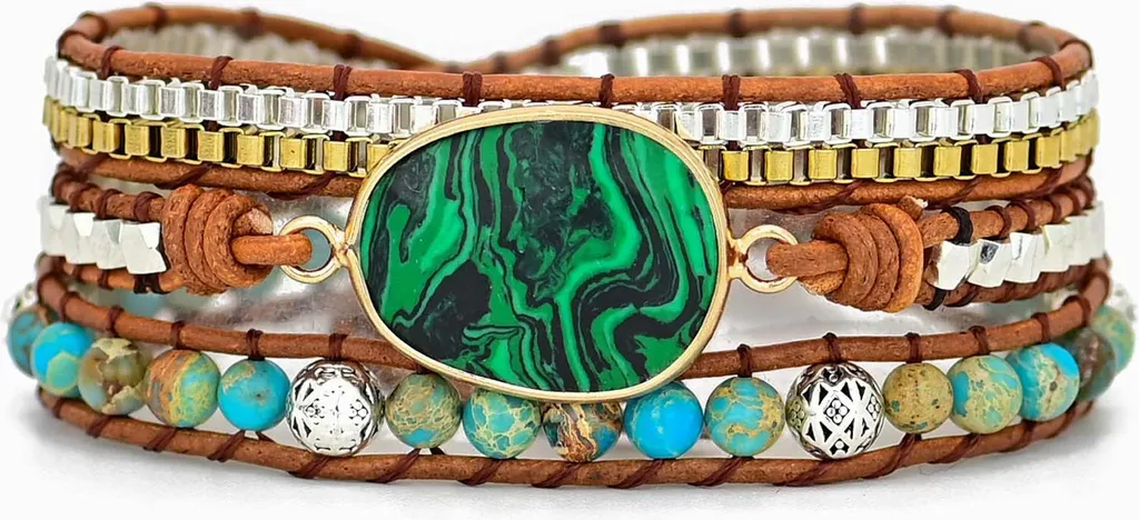 Flor de Cristal Malachite Nera - Gioiello Trendy con Pietre Vere