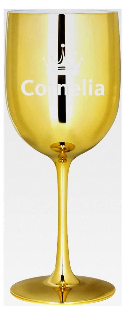 Hochglänzender Weinkelch mit Gravur aus Kunststoff 460 ml in Gold, Krone