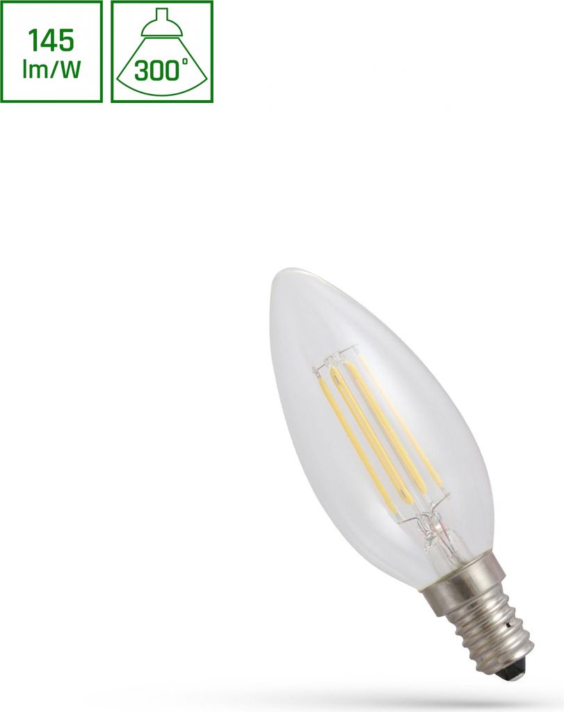 Spectrum LED E14 C35 Filament klar 5,5W = 60W 230V 800lm 300° Warmweiß 2700K DIMMBAR