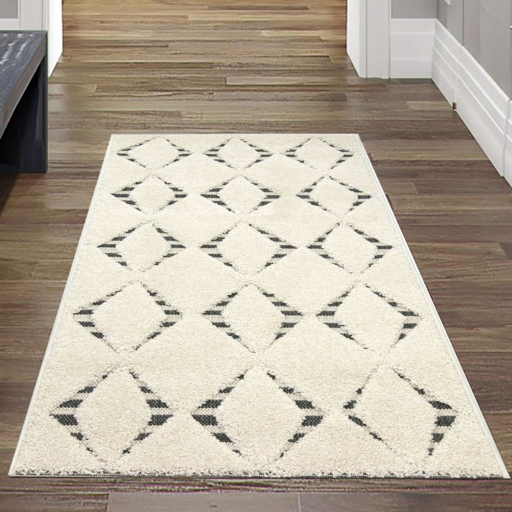 Flauschiger Teppich mit modernem Flachgewebe Diamantendesign Größe - 80x150 cm
