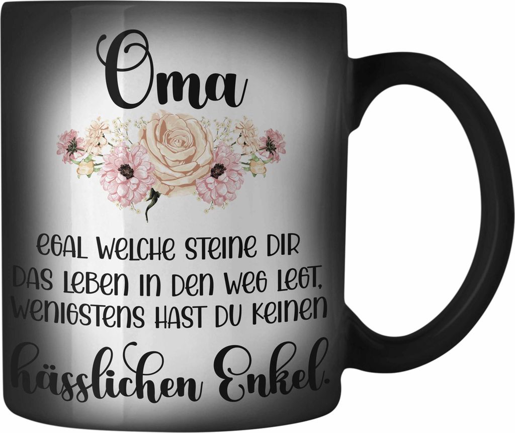 Trendation - Beste Oma Geschenk Farbwechsel Zauber-Tasse Geburtstagsgeschenk von Enkel Geschenkideen Lustig Geburtstag (Schwarz)