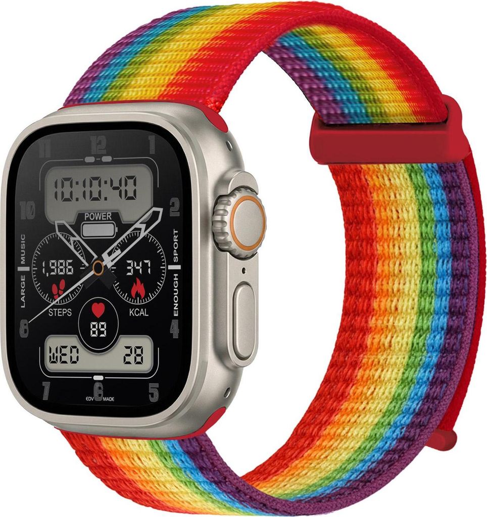 Smartwatch Armband für Apple Watch Ultra 2 49mm Nylon Textil Band Ersatzband Wechselband Klettverschluss flexibel atmungsaktiv Regenbogenfarben