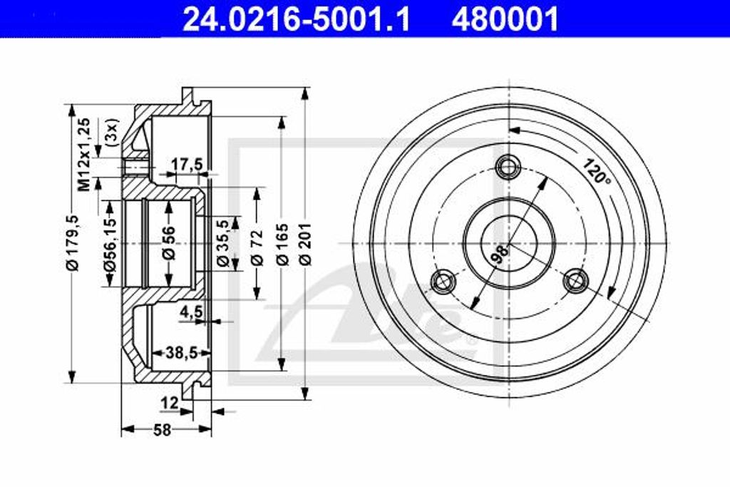 2x ATE Bremstrommel 24.0216-5001.1 passend für PEUGEOT 106 I (1A 1C)