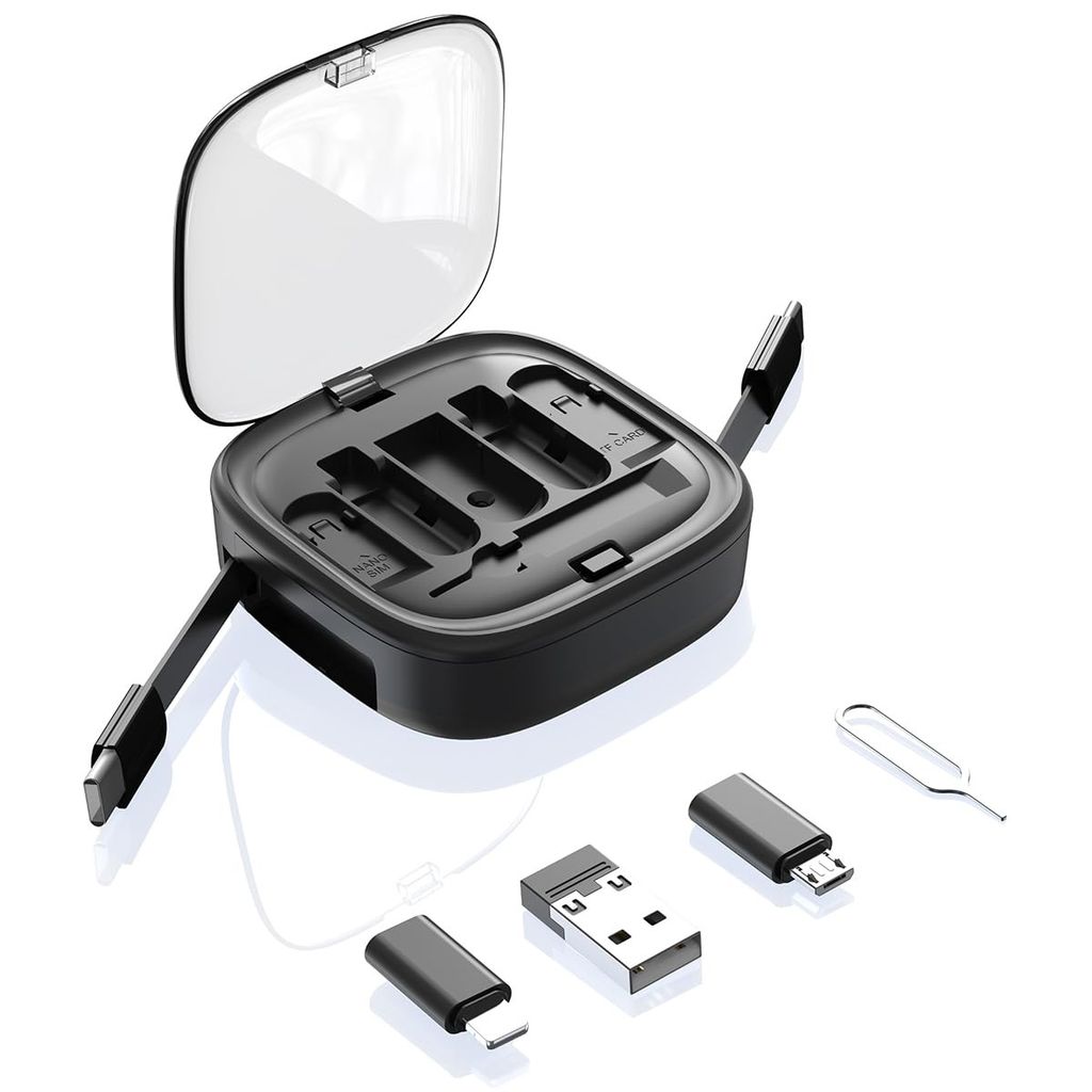 Kabel organizer box 60w,multifunktionale aufbewahrung mit usb, type-c, lightning, speicherkartenfach & sim-tool
