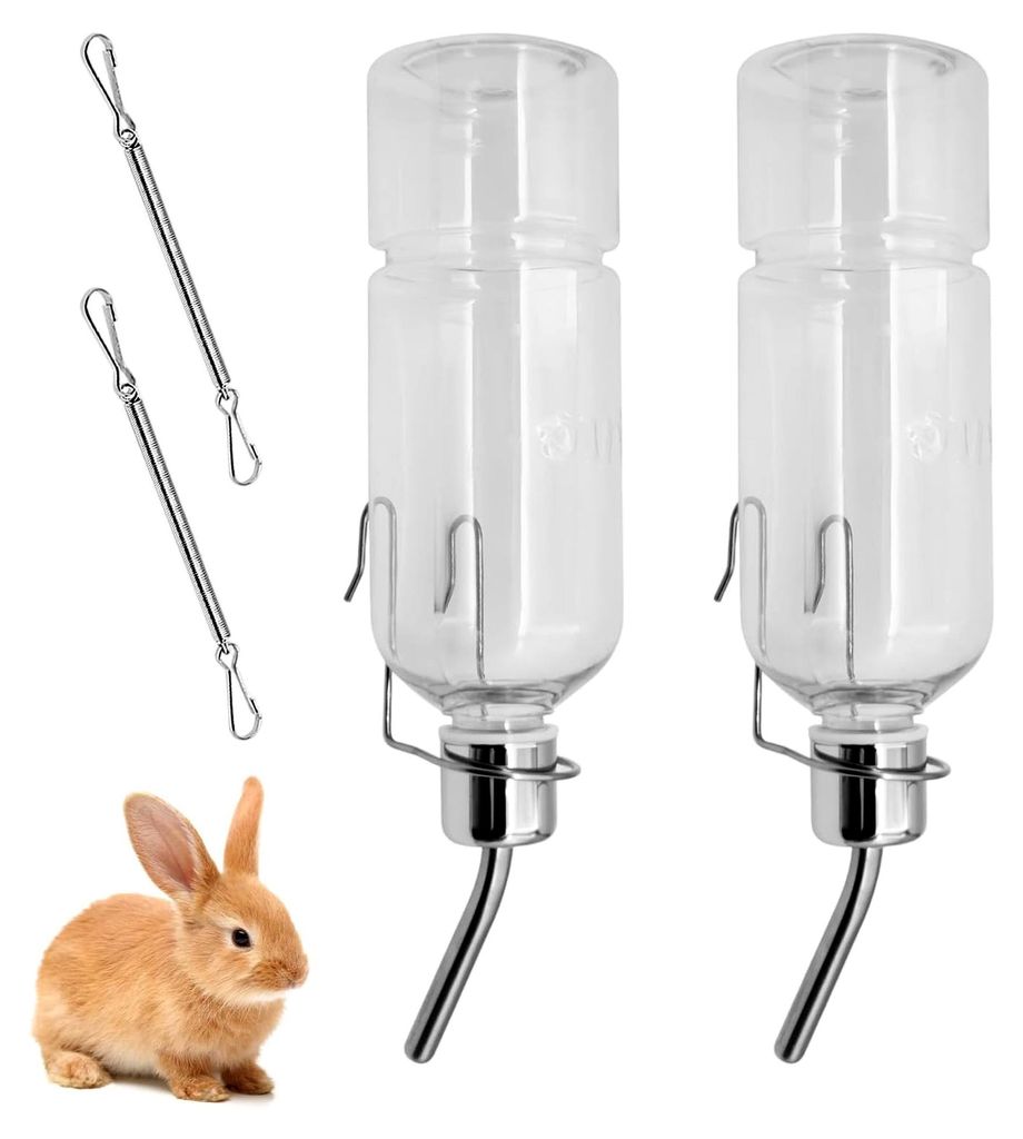 2 Stück Trinkflasche für Kaninchen mit Halterung, 350 ml Wasserflasche für Kleintiere, hängende automatische Haustier-Trinkflasche