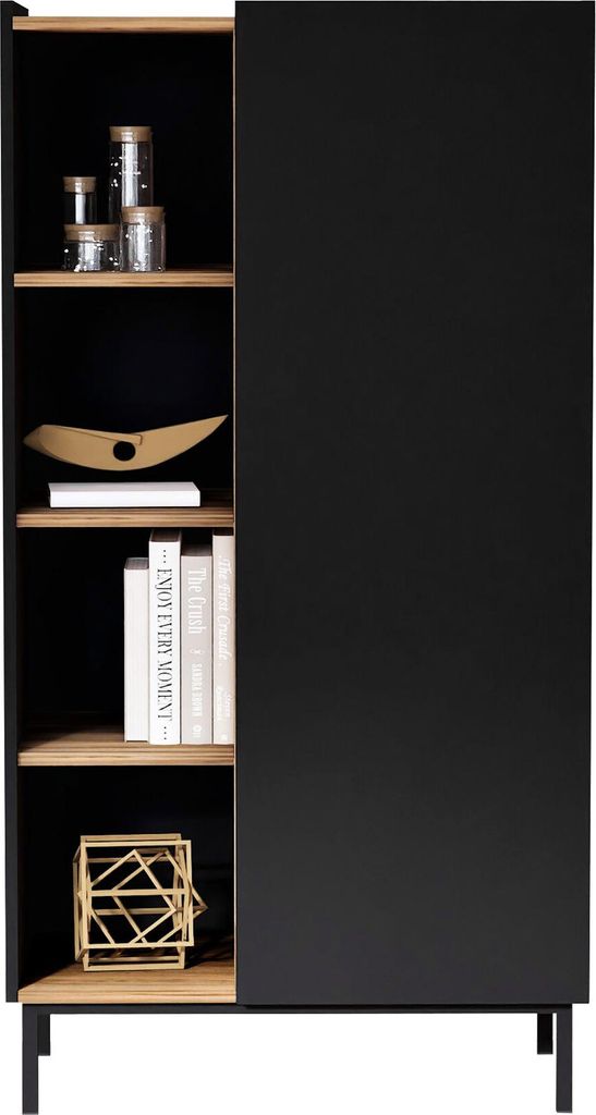 MIRJAN24 Regal System 72, Stilvoll Wohnzimmer, Regal mit eins Drehtüren (Farbe: Schwarz / Schwarz + Gold Baroque)