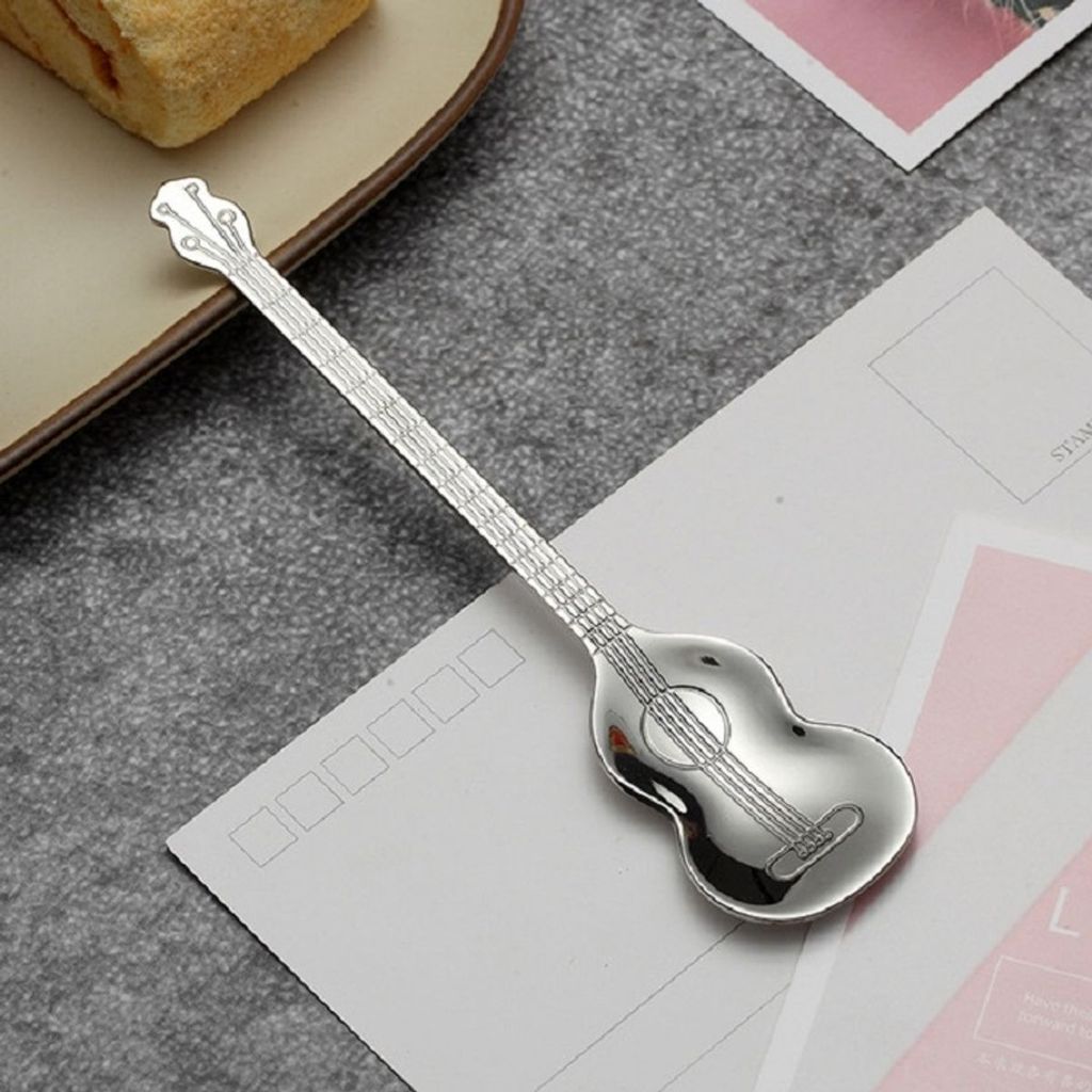 Kaffeelöffel Teelöffel Espresso Mokkalöffel Dessertlöffel Edelstahl Musiklöffel, Farbe:Silber, Motiv:Gitarre