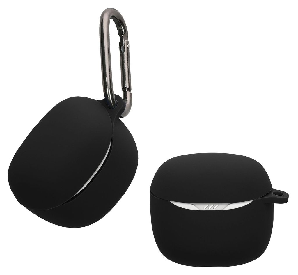 kwmobile Schutzhülle für JBL Tune Flex 2 Hülle - TPU Silikon Case für Kopfhörer Ladecase - stoßfestes Cover mit Karabiner - Schwarz