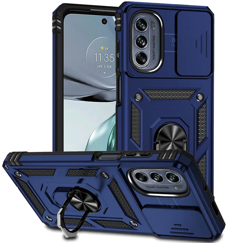 Custodia Motorola Moto G62 5G Blu: Protezione Fotocamera e Anello Stand - 1