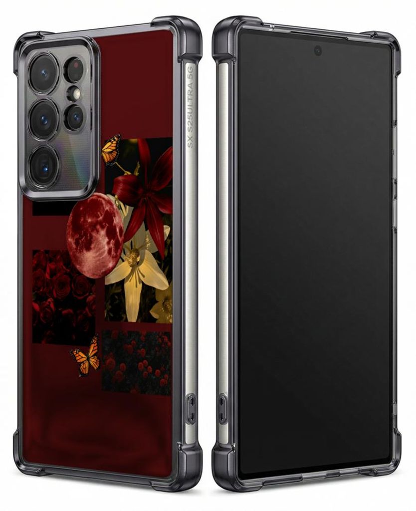 Personalisierte Hülle mit Bild für Samsung Galaxy S23+ Elektroplattiert TPU Stoßdämpfer Handyhülle mit Rote Rose, florales Schmetterlingsmuster