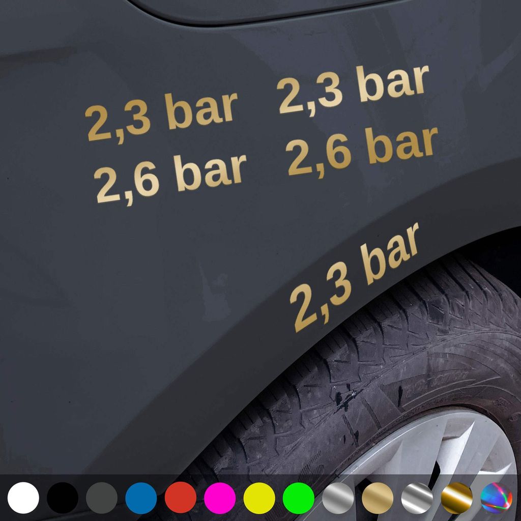 PantherPixel Luftdruck Aufkleber Reifenluftdruck BAR Reifendruck Sticker Auto Geschenkidee Farbe Gold
