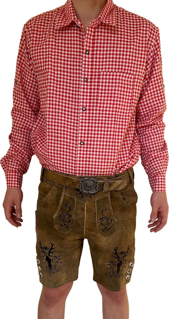 Kariertes Trachtenhemd Herren Baumwolle Langarm Hemd S - XXXXL, Größe: S Farbe: Rot