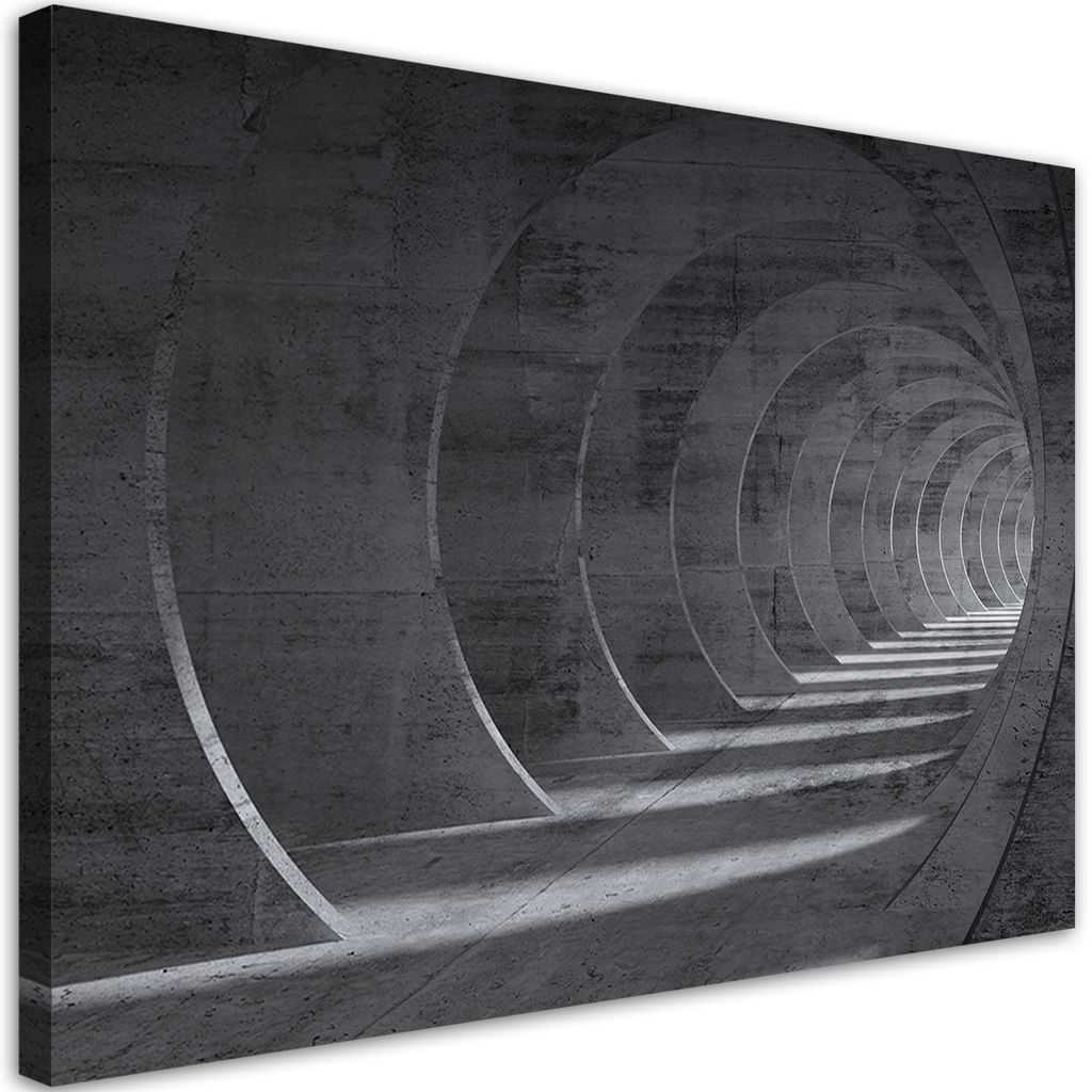 Leinwandbild Grauer 3D-Tunnel 100x70 Feeby Grau bild für die wand bereit zum aufhängen
