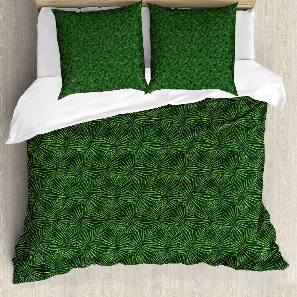 ABAKUHAUS Dschungel-Laub Bettbezug Set für Einzelbetten, Palm Leaf Monochrome, Milbensicher Allergiker geeignet mit Kissenbezug, 155 cm x 220 cm -...