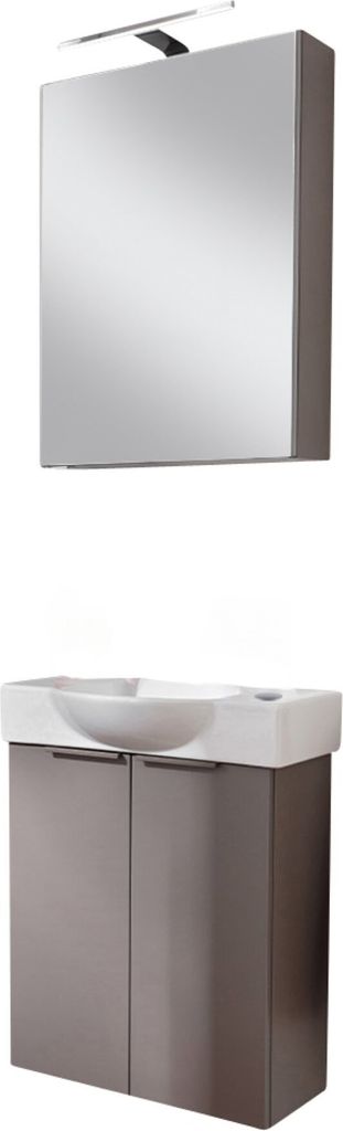 FACKELMANN SBC B.PARIS Gäste WC Waschtisch Set mit Spiegelschrank 55 cm breit, Grau, Türanschlag rechts Perfekt für jedes moderne Badezimmer