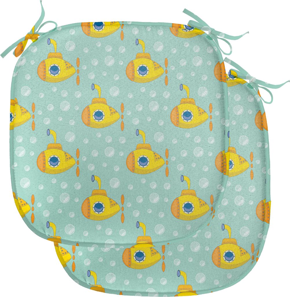 ABAKUHAUS Gelbes U-Boot Polster für Esszimmerstühle, Seeart, Dekoratives wasserfestes Kissen mit Riemen für Küchensitze, 40 cm x 40 cm-2er Pack...