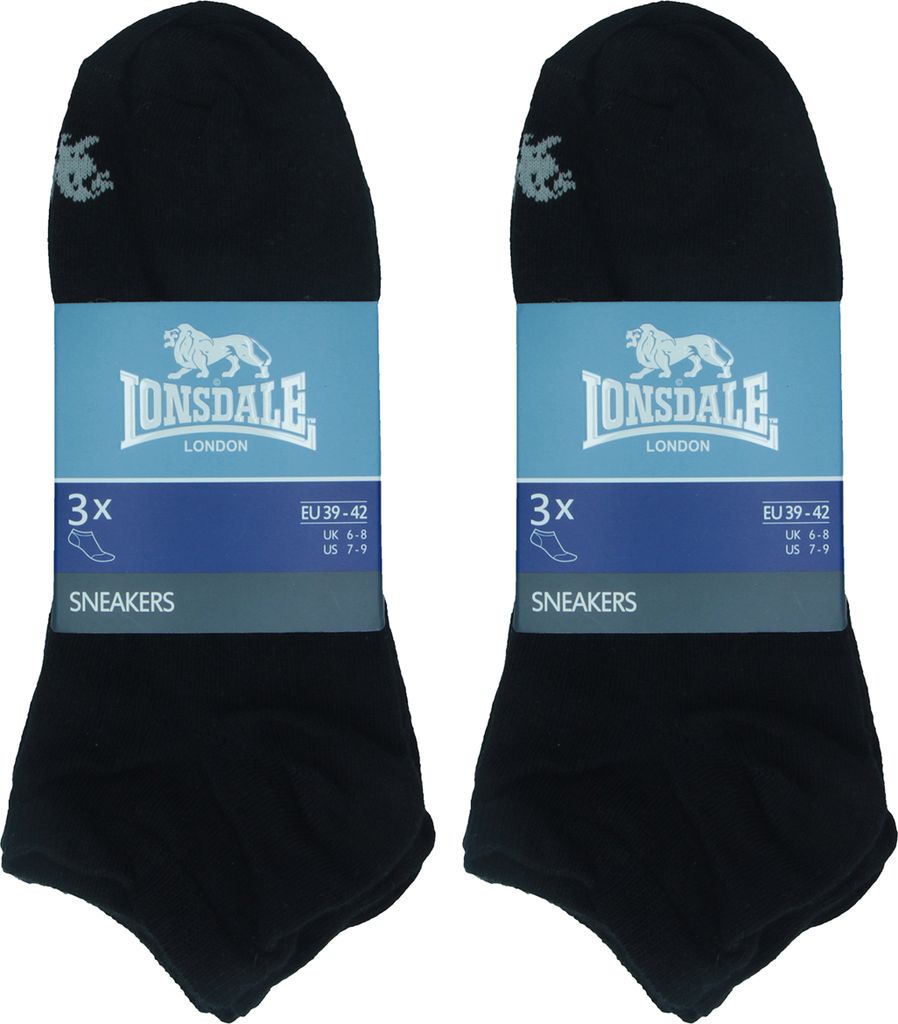 Lonsdale 6 Paar Socken Sneaker Knöchelhöhe Baumwolle Schwarz35-38