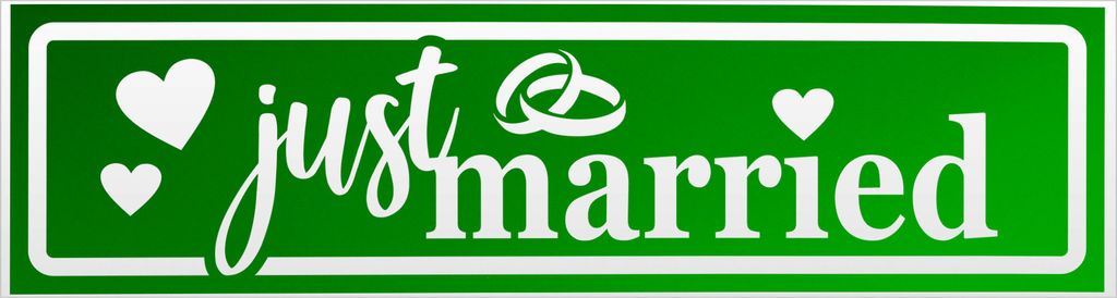 Kiwistar Just Married Ringe Herzen invertiert Magnetschild Schild magnetisch - 30cm Grün - reflektierend - Magnetfolie für Auto PKW Kfz