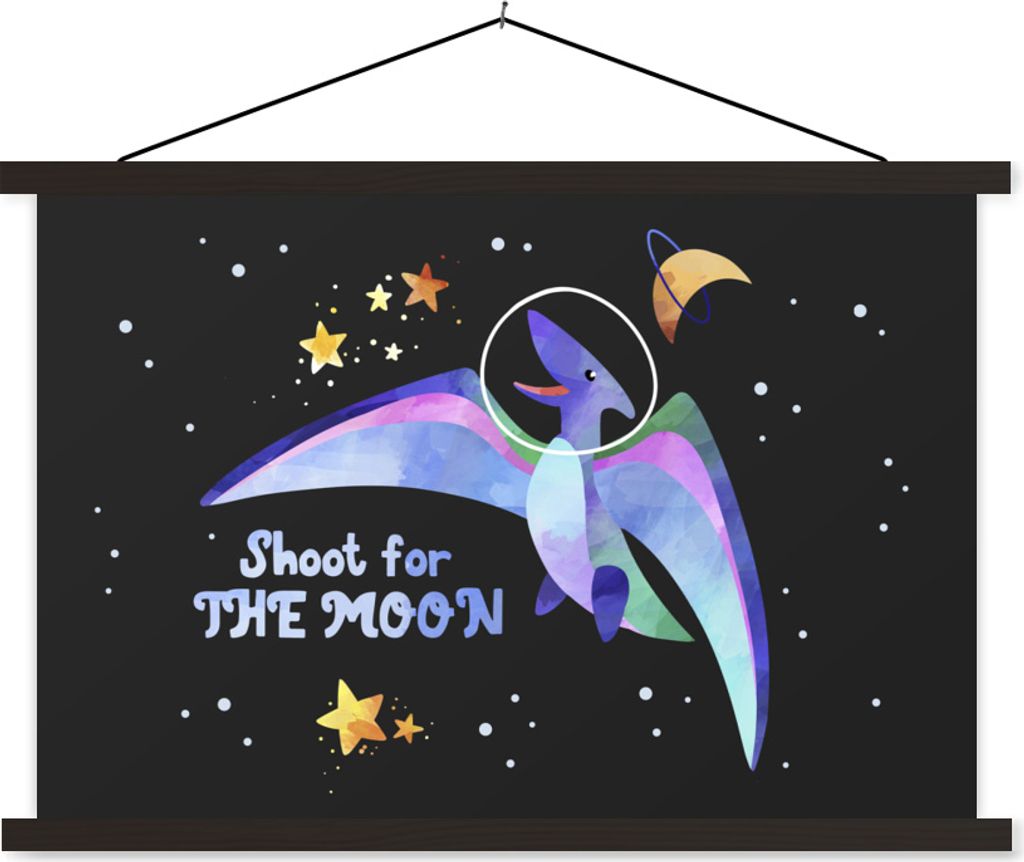 MuchoWow Textilposter Zitate - 'Auf den Mond schießen' - Sprichwörter - Raumfahrt - Kinder - Jungen - Mädchen - Kinder 150x100 cm mit schwarze...