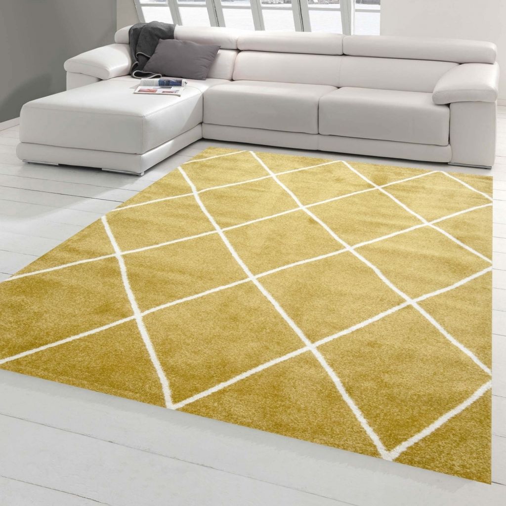 Teppich Skandinavischer Stil Wohnzimmer Rautenmuster - pflegeleicht - gold creme weiß Größe - 120 x 170 cm