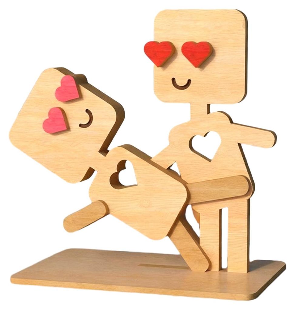 Valentinstag-Holzfigur: Handgefertigter Mann im rustikalen Landhausstil, Roboter-Pärchenfigur, Tischdekoration für Zuhause, Büro oder Schreibtisch