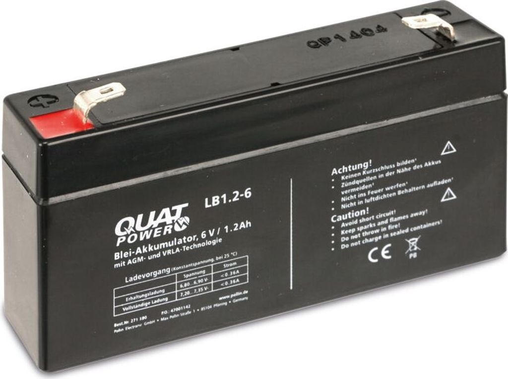 QUATPOWER Blei-Akkumulator LB1.2-6, 6 V-/1,2 Ah