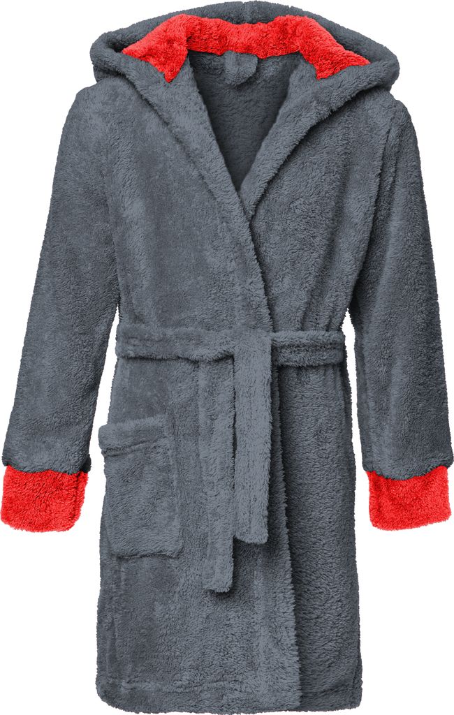 Timone Kinder Bademantel mit Kaputze KIDS (Graphite/Rot (719/615), 110-116)