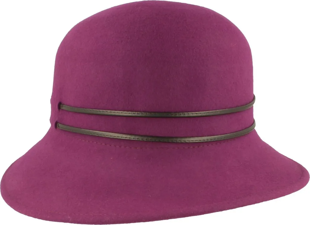 Chapeau Cloche en Laine avec Bord Moyen et Détail Cuir Synthétique