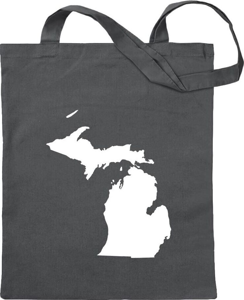 Kiwistar - Baumwolltasche - stahlgrau - USA - Bundesstaat - Michigan - Tragetasche Stoffbeutel Umhängetasche langer Henkel