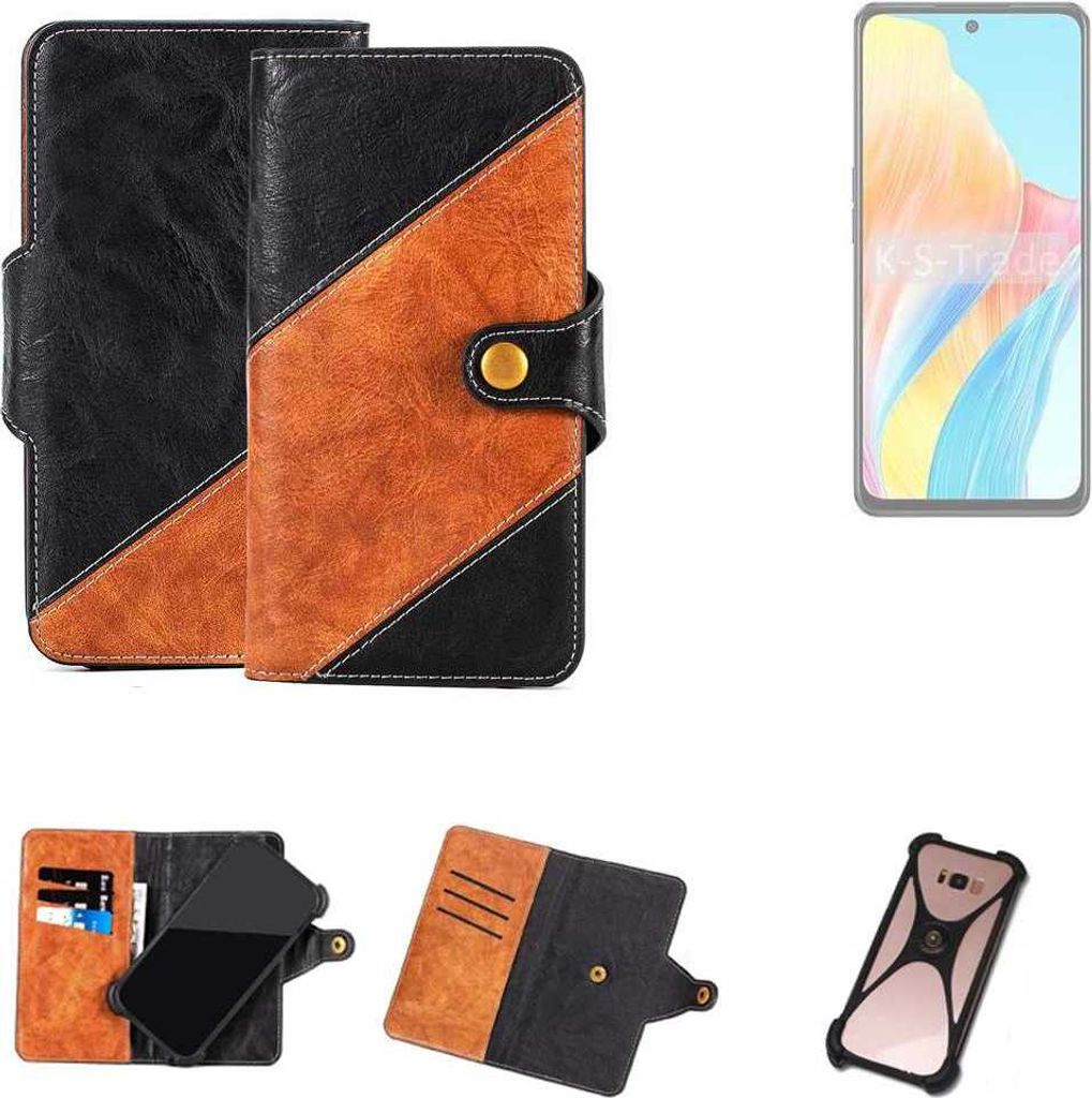 K-S-Trade Handyhülle Schutzhülle Bookstyle Case Wallet-Case kompatibel mit Oppo A1i 5G Handy Cover Bumper Klapphülle schwarz hellbraun 1x