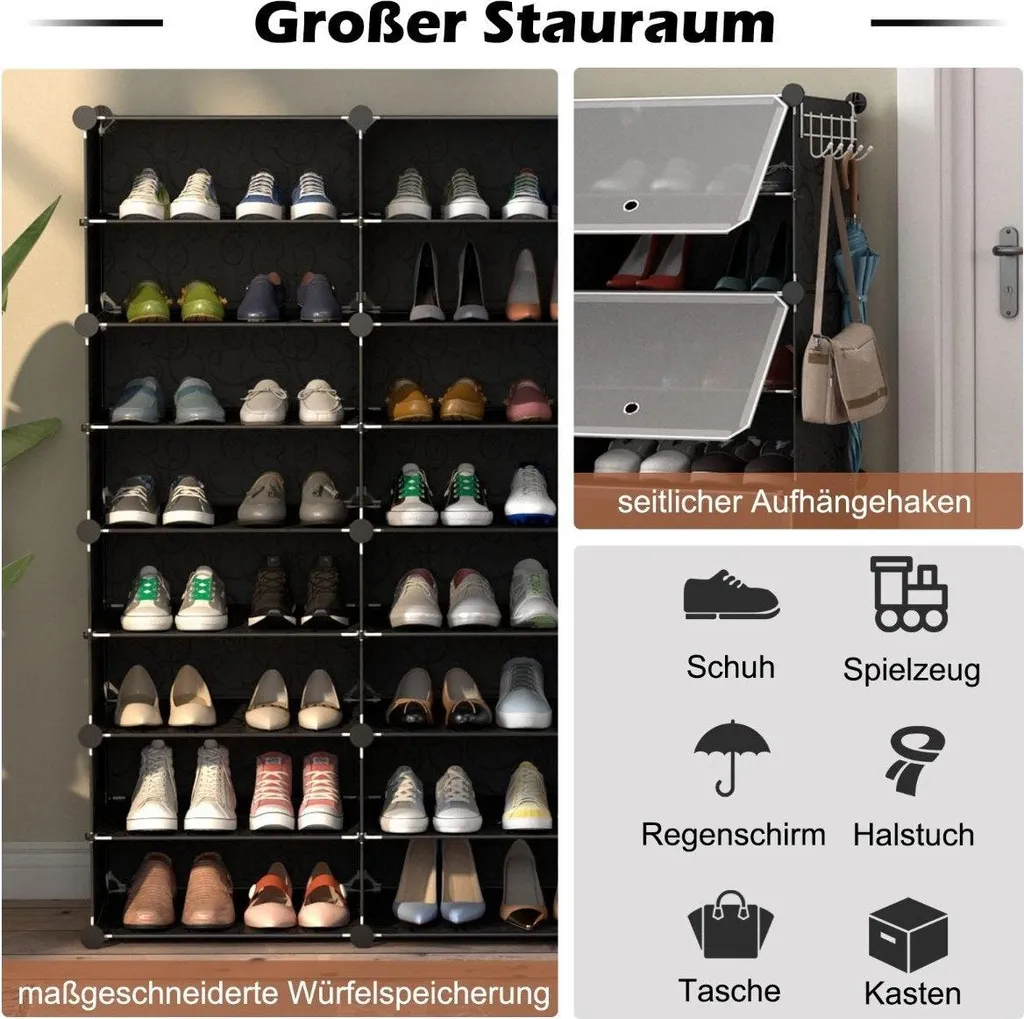 Étagère chaussures 12 cubes extensible avec crochets de côté pratiques - 4