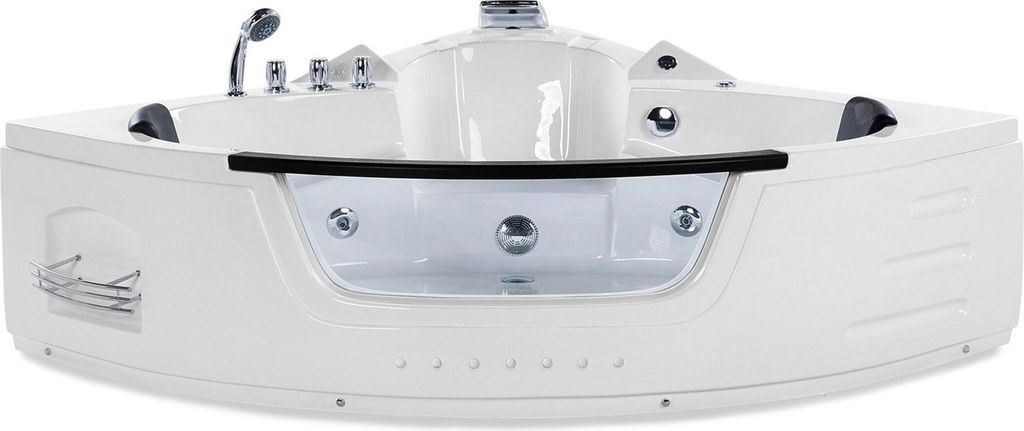 BELIANI Badewanne Weiß Eckmodell mit LED 214 x 155 cm mit Hydromassage Funktion Fenster