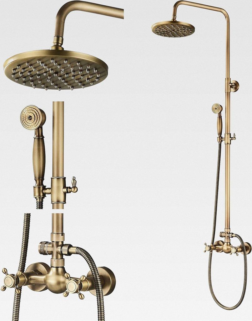 Duschsäule mit Mischer Vintage-Messing-Duscharmatur mit Handbrause und Duschkopf 100-130 cm höhenverstellbar
