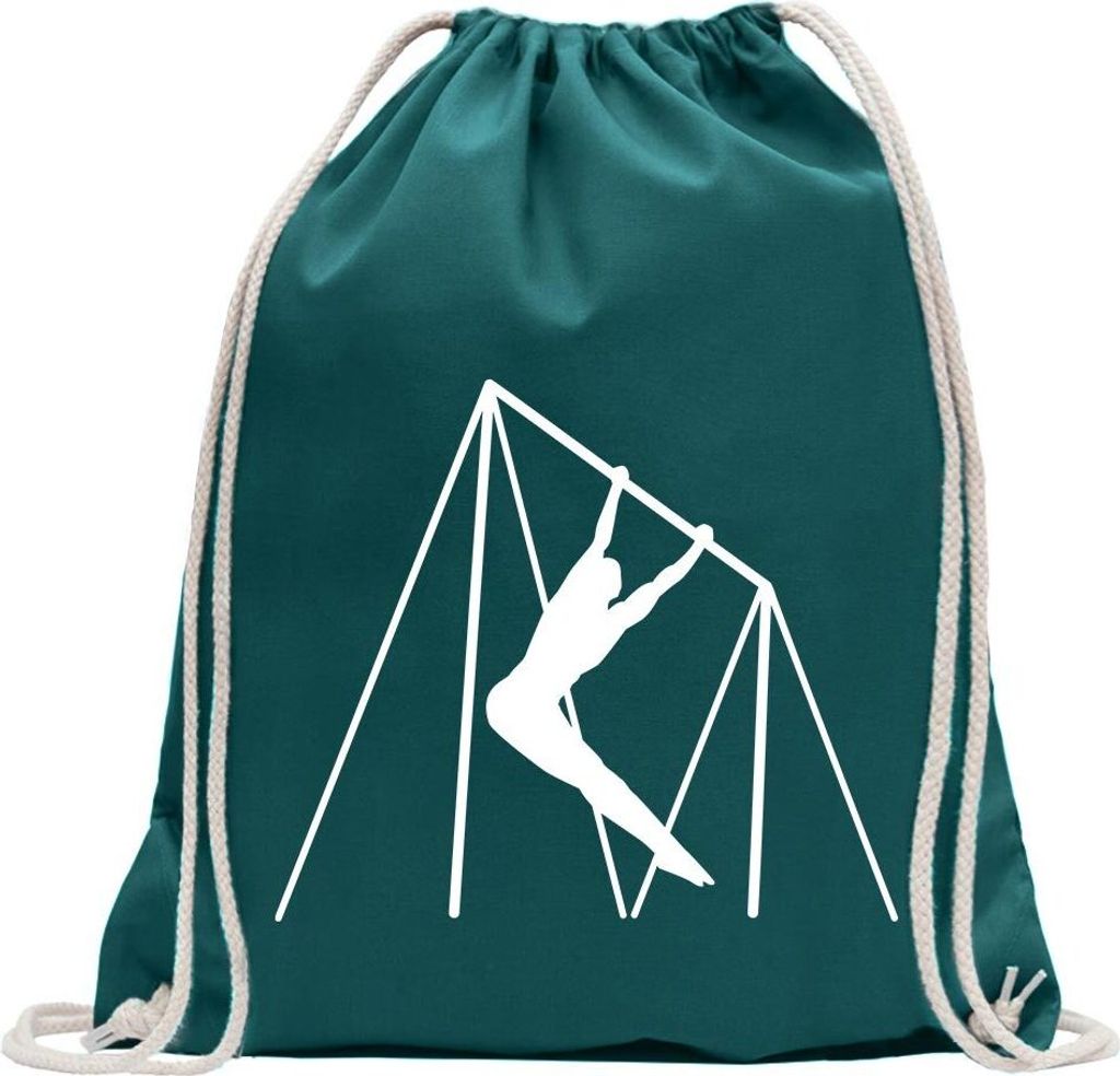 Kiwistar - Turnbeutel - petrol - Reck Turnen Sportler Figur - Fun Rucksack Sport Beutel Gymsack Baumwolle mit Ziehgurt