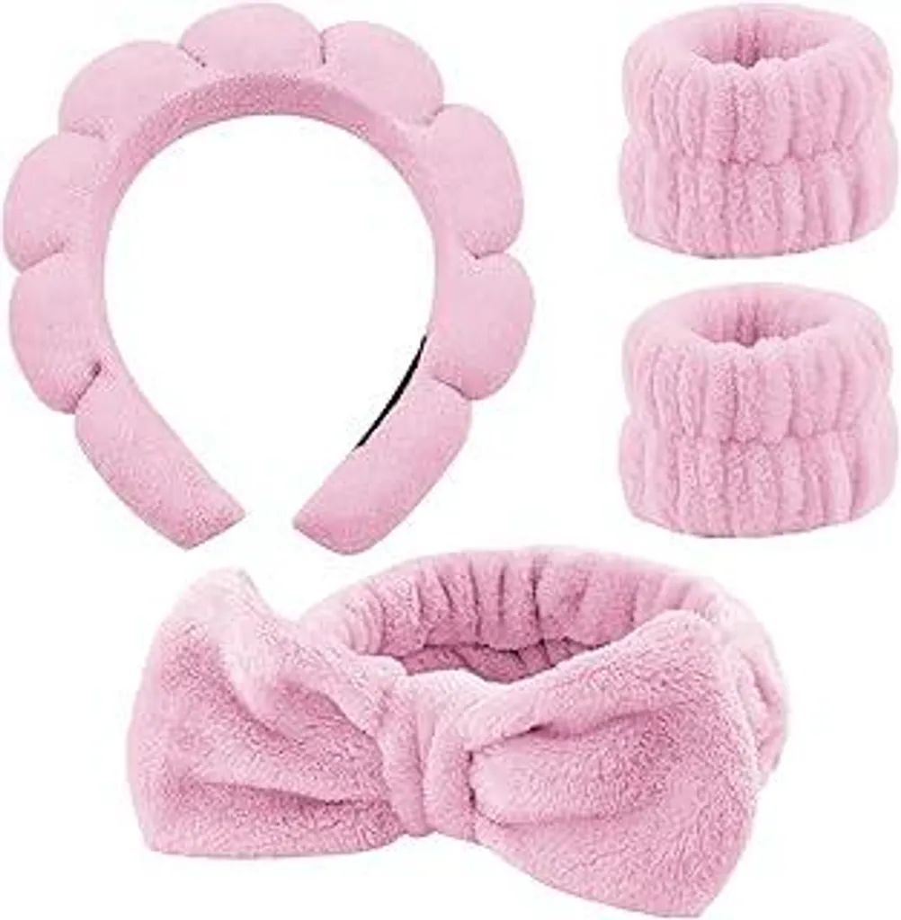 4 pezzi di fasce per capelli cosmetiche, fasce per spa per la pulizia del viso, fasce per la cura della pelle, fasce per rimuovere il trucco, set di fasce per il polso per donne e ragazze, yoga, sport, doccia, rimozione del trucco