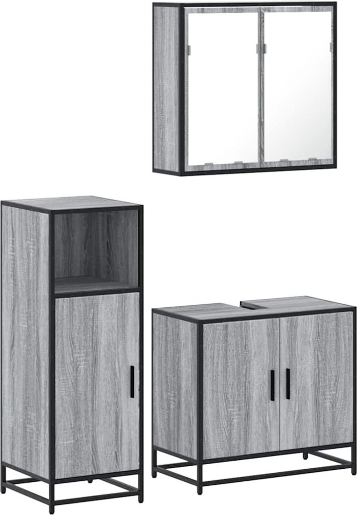 3-tlg. Badmöbel-Set Grau Sonoma Holzwerkstoff