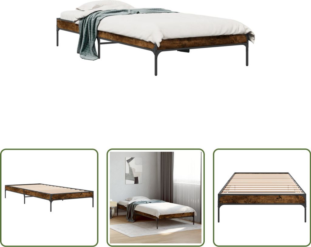 The Living Store Bettgestell Räuchereiche 90x190 cm Holzwerkstoff und Metall