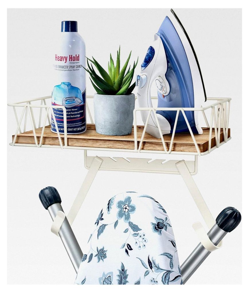 Wandhalterung für Bügelbrett mit großem Holzkorb | Bügelbrett Wandhalterung & Bügeleisen-Halter | Zum einfachen Aufhängen von Bügelbrettern ...