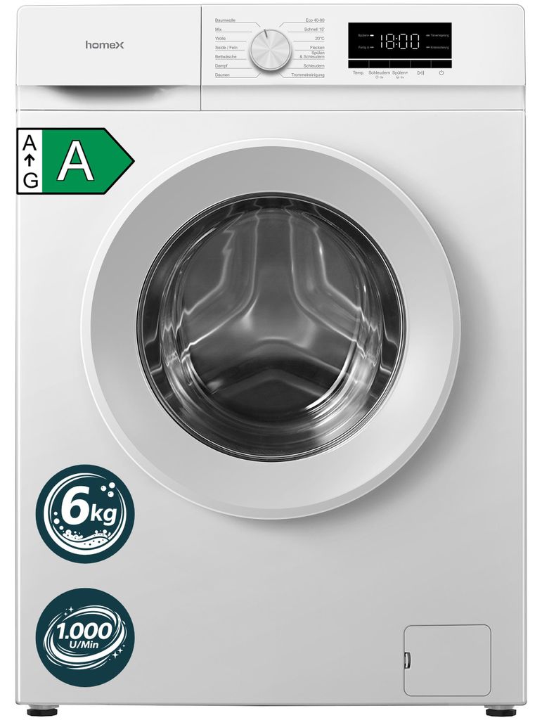 homeX Waschmaschine 6kg, Frontlader - 1.000 U/Min, Produktbild 