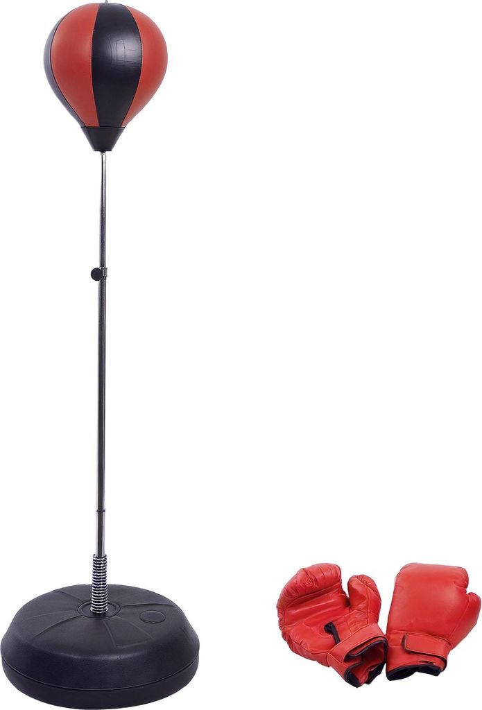 A boxing punching ball set with gloves on a white background.