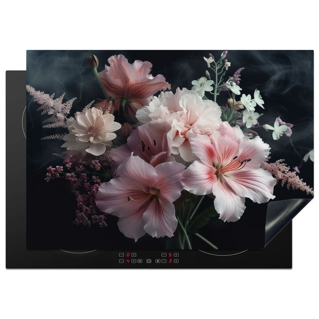 KitchenYeah Herdabdeckplatte Blumen - Rosa - Pflanzen , 75x52cm, Küche Deko, Glaskeramikkochfeld Herdabdeckung, Abdeckplatte fùr Kochfeld
