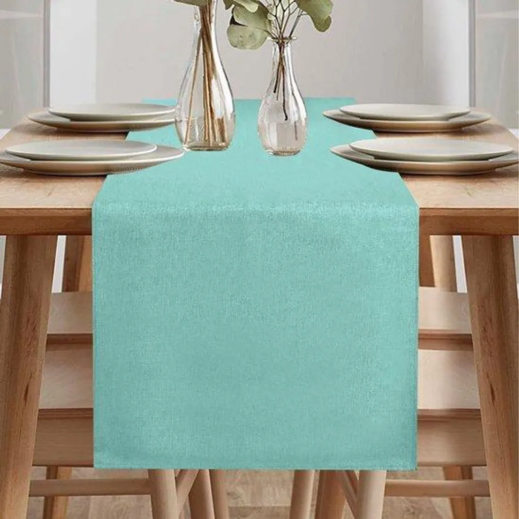 Nappe aspect lin vert menthe 40x140 cm hydrofuge pour décoration